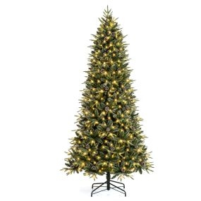Árbol de Navidad 244 cm Autoformado con 400 Luces LED Cálidas Decorado con Piñas Naturales Ramaje Denso Resistente para Interior Verde