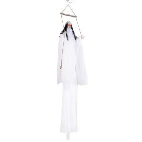 Muñeca Colgante en Columpio Altura 195 cm Activación por Sonido Ojos con Luz Intermitente Decoración de Halloween para Exterior Blanco