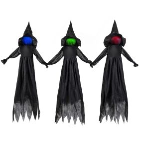 Juego de 3 Figura de Bruja con Estaca Altura 130 cm Luz Cambiante con Temporizador Decoración de Halloween para Jardín Exterior Negro