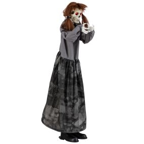 Figura de Muñeca de Pie Altura 120 cm Activación por Sonido Ojos con Luz Roja Cabeza Retráctil Decoración de Halloween para Exterior Gris