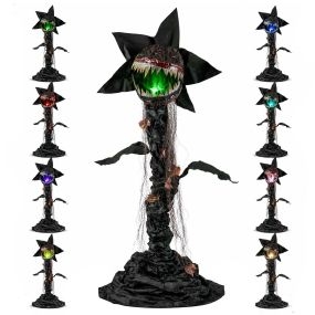 Planta Carnívora Altura 190 cm Activación por Sonido Movimiento de Cabeza Luz en Boca Decoración de Halloween para Exterior Verde Oscuro