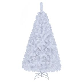 Árbol de Navidad 150 cm con Efecto de Nieve Preinstalado Luces LED 8 Funciones PVC y Metal Decoración Interior Bonito y Elegante Blanco