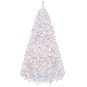 Árbol de Navidad 180 cm con Efecto de Nieve Luces LED Preinstaladas 8 Modos PVC y Metal Decoración Navideña Muy Elegante y Bonito Blanco
