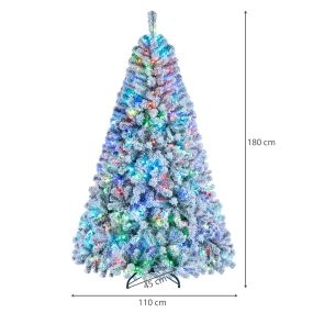 Árbol de Navidad Artificial 180 cm con Efecto Nieve Luces RGB Control por APP 880 Puntas Rama Estructura en 3 Secciones Verde y Blanco