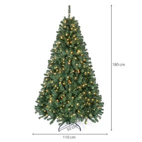 Árbol de Navidad Artificial 180 cm con Luces RGB Control por APP 1072 Puntas Ramas Estructura en 3 Secciones Base Metálica Resistente Verde