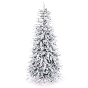 Altura 180 cm Árbol de Navidad Flocado 280 Luces LED 8 Efectos Luminosos Ramas de PE Resistentes Fácil de Ensamblar Base de Metal Blanco