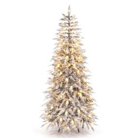 Altura 210 cm Árbol de Navidad Flocado 350 Luces LED 8 Modos de Luz Ramas de PE Densas Resistente al Desgaste Base de Metal Robusta Blanco