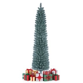 Árbol de Navidad 180 cm Tipo Lápiz PVC Verde Electrodepositado con 3 Secciones 320 Puntas de Rama Montaje Sencillo Base Metálica Estable