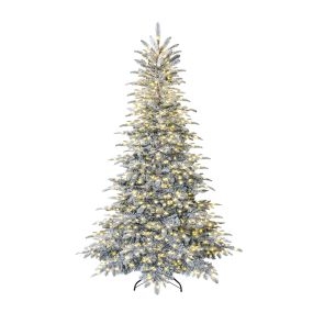 Altura 210 cm Árbol de Navidad Nevado de PE PVC con 500 Luces Cálidas 1068 Ramas Montaje Automático Fácil de Armar para Interior Blanco