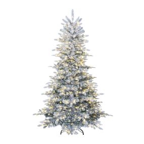 Altura 180 cm Árbol de Navidad Nevado de PE PVC con 420 Luces Cálidas 834 Ramas Base de Metal Estable Fácil de Colocar para Interior Blanco