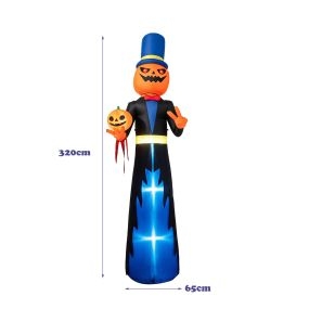 Figura Inflable de Halloween con Luces LED Tejido Resistente Incluye Piquetas y Cuerdas para Decoración de Jardín 65 x 320 cm Naranja y Azul