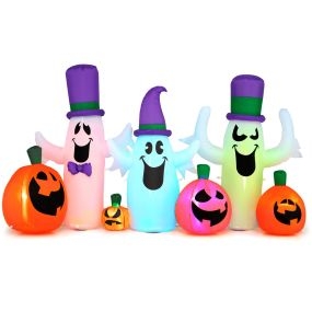 Decoración Hinchable de Halloween Fantasma Trio con Luces LED Cuerdas y Estacas para Jardín Exterior 240 x 60 x 140 cm Blanco y Naranja