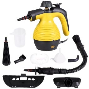 Limpiador a vapor portátil sin químicos con 9 accesorios, 350 ml, amarillo para casa, coche y patio