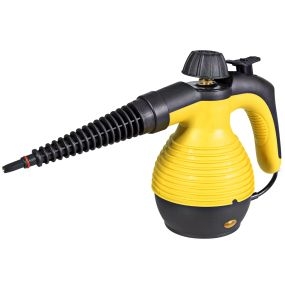 Limpiador a vapor portátil con 9 accesorios, diseño seguro sin químicos, amarillo para casa y coche