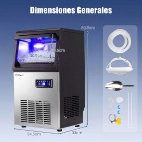 Máquina de hielo comercial 41 kg/día cubitos masticables autolimpieza cuchara acero inoxidable cocina bar
