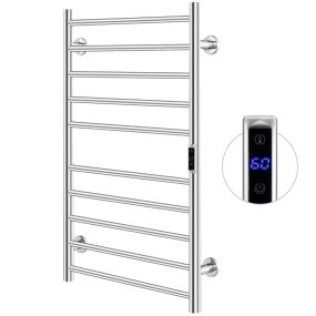 Toallero eléctrico de pared 10 barras 120W con pantalla LCD de acero inoxidable impermeable plata