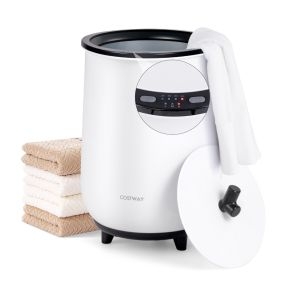 Calentador de toallas cubo 23L con 3 niveles, temporizador 20/40/60/90 min y apagado automático blanco y negro