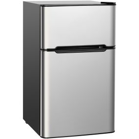 Frigorífico compacto 90 L con congelador separado, 2 puertas, luz LED, gris