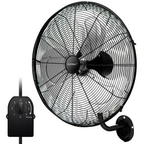Ventilador de Pared de 51 cm de Metal con 3 Velocidades Oscilación de 85° Cabezal de Inclinación Ajustable de 30° para Doméstico Negro