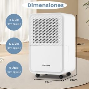 Deshumidificador 15 L/día para hogar 20㎡ con 4 modos, temporizador 24 h, pantalla LED y drenaje continuo o manual