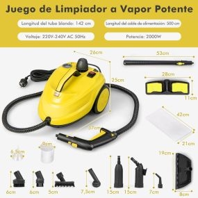 Limpiador a vapor multiusos 2000W 1,8L con 13 accesorios para alfombra, ventana y vidrio