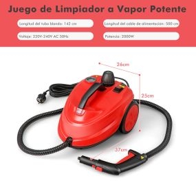 Vaporeta de limpieza 2000W con 13 accesorios, 1,8L y 5 bar, roja