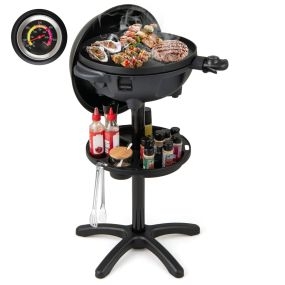Parrilla eléctrica 1200W para barbacoa con placa antiadherente de 2 zonas y temperatura ajustable negra