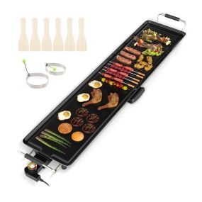 Plancha de Asar Eléctrica Plancha Cocina Portátil con 2 Superficies de Cocción Termostato de 4 Niveles 116,5 x 24 x 10,5 cm