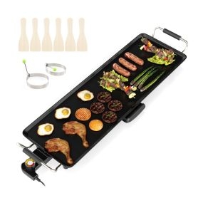 Plancha de Asar Eléctrica Parrilla Teppanyaki con Temperatura Ajustable Asas Aisladas y Barbacoa Sobremesa para Interior y Exterior