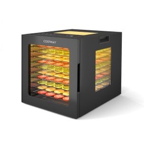 Deshidratador de alimentos con bandejas de acero inoxidable, pantalla LED, temperatura 35-75 ℃ y temporizador