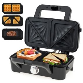 Gofrera 3 en 1 sandwichera y parrilla libre de BPA con LED placas intercambiables antiadherentes desmontables negro
