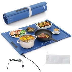 Manta eléctrica para calentar alimentos con apagado automático y bloqueo para niños azul