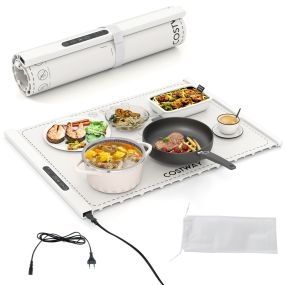Manta eléctrica para calentar alimentos con apagado automático y bloqueo para niños, blanco