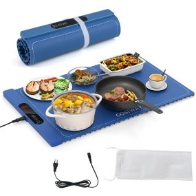 Bandeja eléctrica calentadora de silicona azul con temperatura ajustable y temporizador 1 a 5 horas