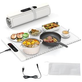 Bandeja eléctrica calentadora de silicona blanca con temperatura ajustable y temporizador 1 a 5 horas
