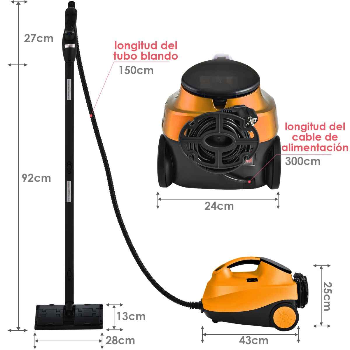 Limpiadora a vapor 2000 W 1,5 L 4 bar con cierre de seguridad y apagado automático púrpura naranja