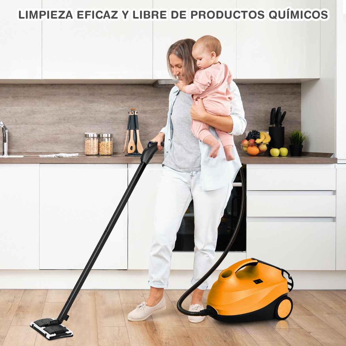 Limpiadora a vapor 2000 W 1,5 L 4 bar con cierre de seguridad y apagado automático púrpura naranja