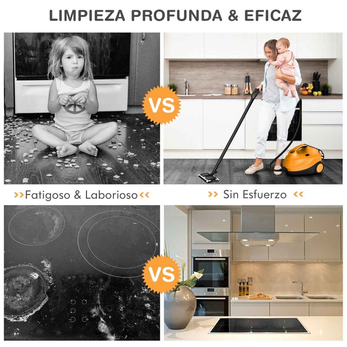 Limpiadora a vapor 2000 W 1,5 L 4 bar con cierre de seguridad y apagado automático púrpura naranja