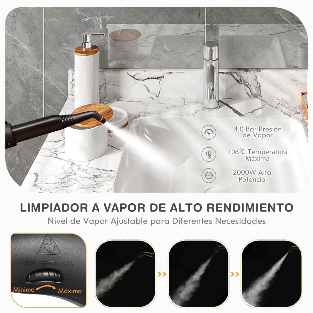 Limpiadora a vapor 2000 W 1,5 L 4 bar con cierre de seguridad y apagado automático púrpura naranja