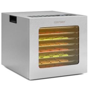 Máquina deshidratadora de alimentos 8 bandejas acero inoxidable 850W temporizador 48H 40,5 x 33 x 31 cm plata