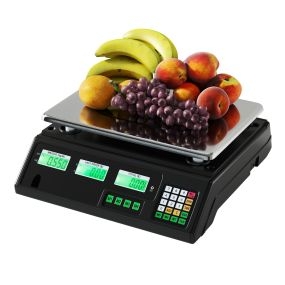Báscula comercial de acero inoxidable 30 kg con tara, acumulación y alimentación dual