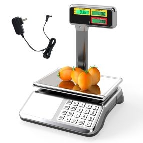 Báscula comercial digital 40 kg con pantalla LCD doble cara y cálculo de precio, plataforma de acero inoxidable recargable para tiendas
