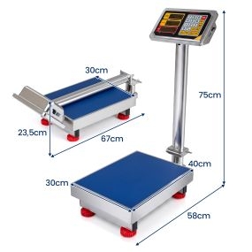 Báscula industrial plegable de acero inoxidable IPX8 150 kg 50 g 58 x 30 x 75 cm plateada