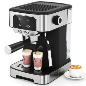 Máquina de café expreso 20 bar 1200 W con espumador de leche, depósito 18 L y pantalla táctil negra