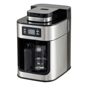 Cafetera de filtro con molino integrado programable, pantalla LCD, 1 L, negro y plata