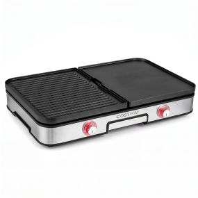 Parrilla eléctrica 3 en 1 2000W con 2 placas reversibles, temperatura ajustable y control independiente para interior y exterior