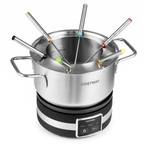 Fondue eléctrica 1200W con recipiente extraíble de acero inoxidable, 6 tenedores codificados y termostato, capacidad 23L