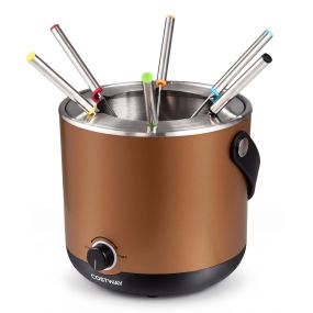 Fondue eléctrica multifuncional 800W para queso con olla de acero inoxidable 2L y termostato regulable 6 tenedores apta lavavajillas