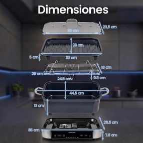 Olla Eléctrica Multifunción 6,5 L con Doble Zona de Calor Cocina Vapor Guiso y Fritura Potencia Ajustable para Uso Doméstico Negro
