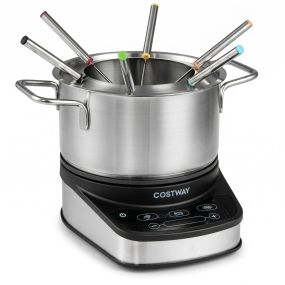 Fondue eléctrica para queso con olla de acero inoxidable 3L, temperatura ajustable, 6 tenedores, apta para lavavajillas
